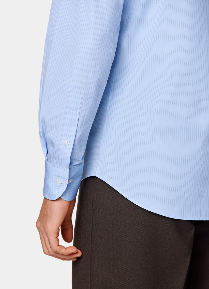 SUITSUPPLY Ägyptische Baumwolle von Thomas Mason, Italien Hemd mittelblau gestreift Tailored Fit