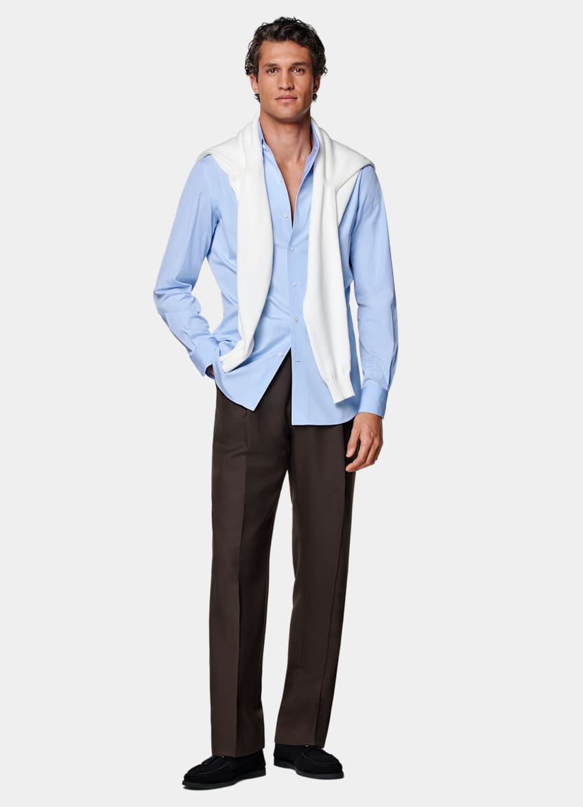 SUITSUPPLY Ägyptische Baumwolle von Thomas Mason, Italien Hemd mittelblau gestreift Tailored Fit