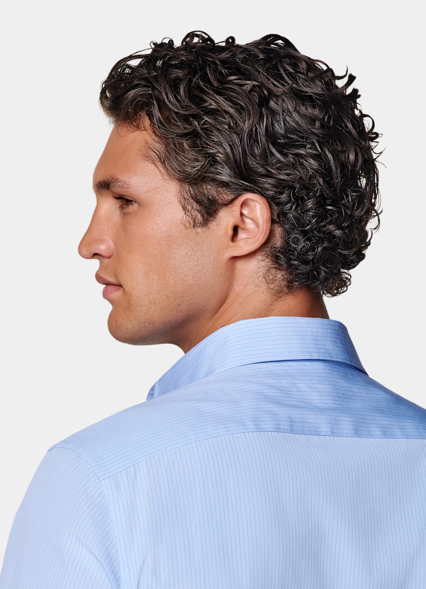 SUITSUPPLY Ägyptische Baumwolle von Thomas Mason, Italien Hemd mittelblau gestreift Tailored Fit