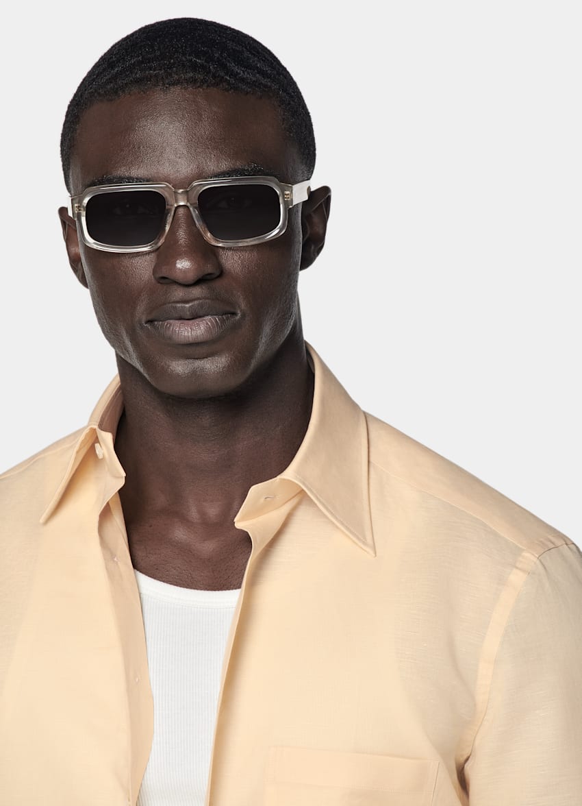 SUITSUPPLY Linen Cotton by Testa 1919 Srl, Italy Light Yellow Tailored Fit Shirt