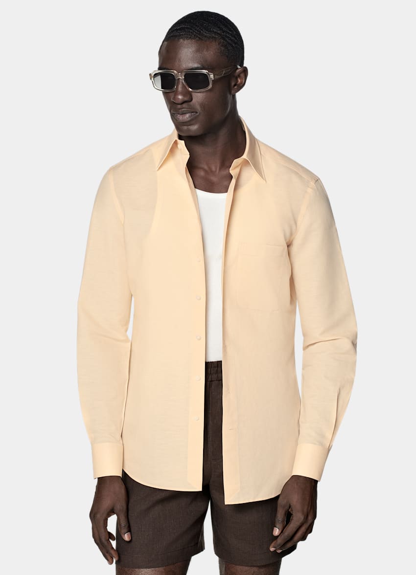 SUITSUPPLY Linen Cotton by Testa 1919 Srl, Italy Light Yellow Tailored Fit Shirt