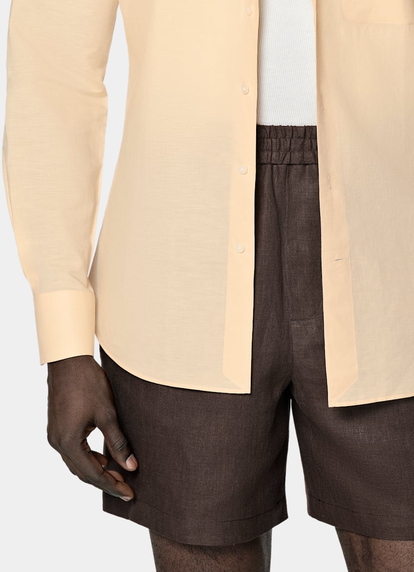 SUITSUPPLY Linen Cotton by Testa 1919 Srl, Italy Light Yellow Tailored Fit Shirt