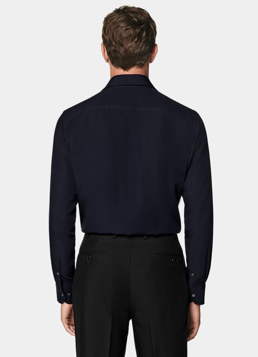 SUITSUPPLY Pure Lyocell by Albini, Italy Navy Tailored Fit Shirt