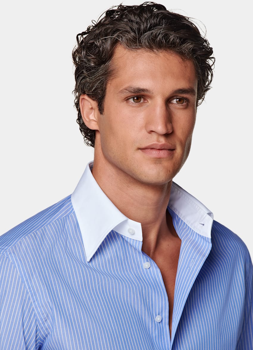 SUITSUPPLY Egyptian Cotton by Albini, Italy Light Blue Striped Tailored Fit Shirt