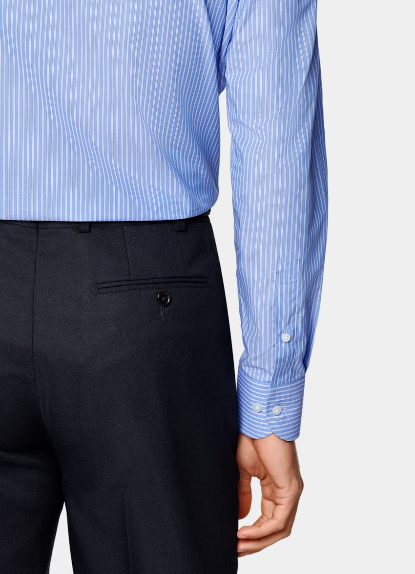 SUITSUPPLY Egyptian Cotton by Albini, Italy Light Blue Striped Tailored Fit Shirt