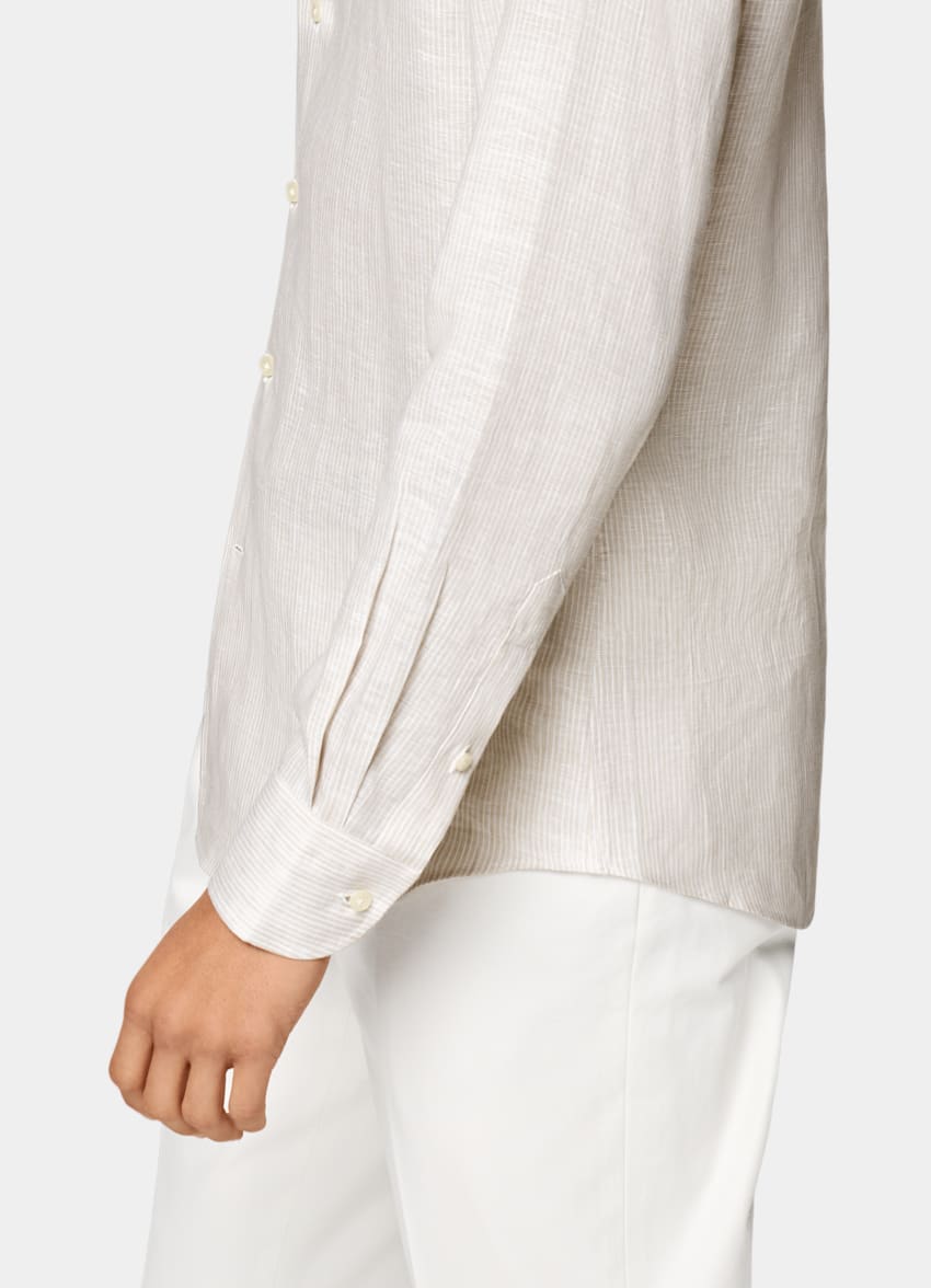 SUITSUPPLY Pure Linen by Albini, Italy Sand Striped Tailored Fit Shirt
