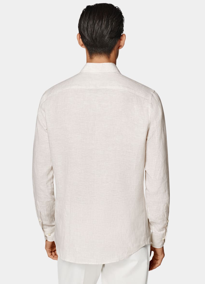 SUITSUPPLY Pure Linen by Albini, Italy Sand Striped Tailored Fit Shirt