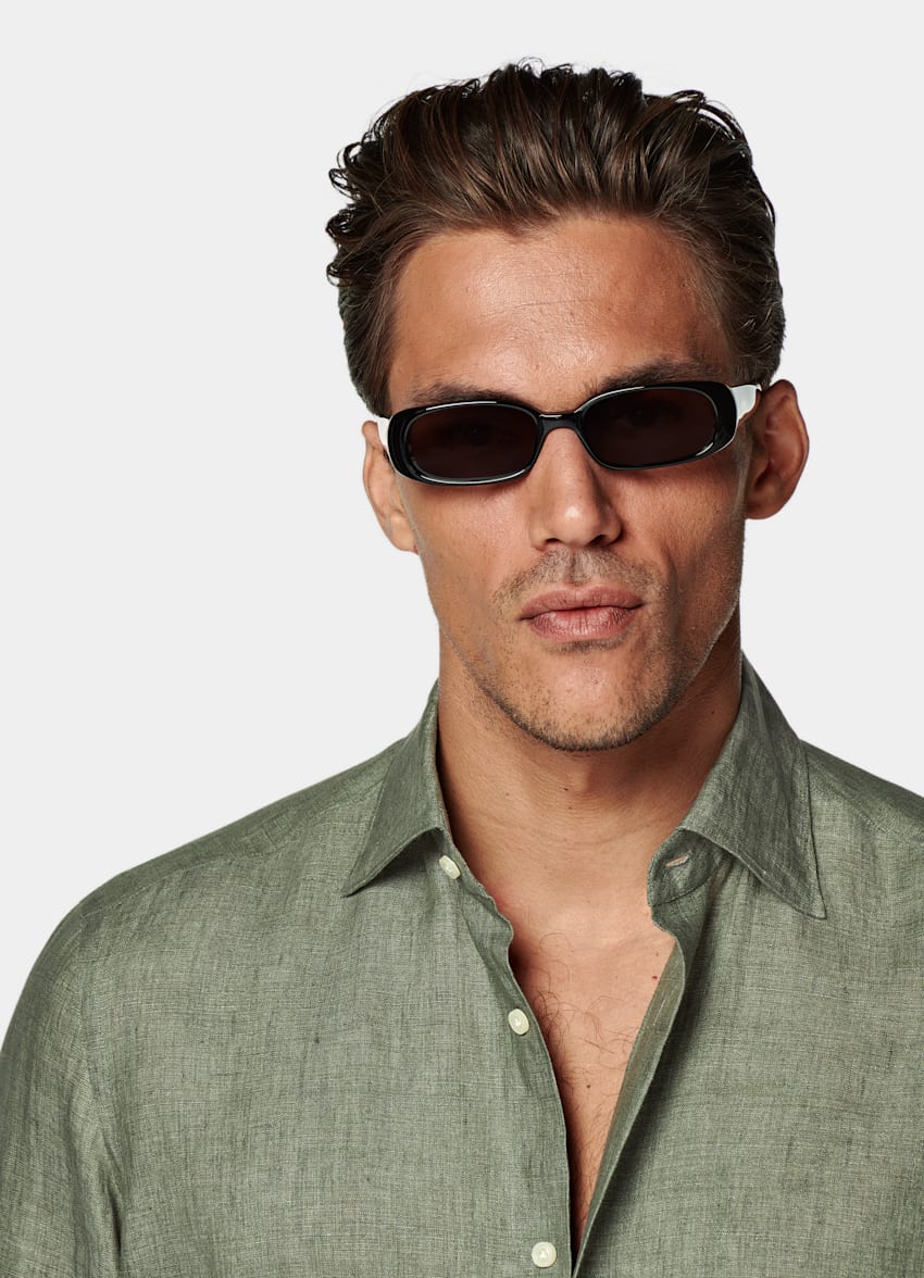 SUITSUPPLY Pure Linen by Albini, Italy Green Tailored Fit Shirt