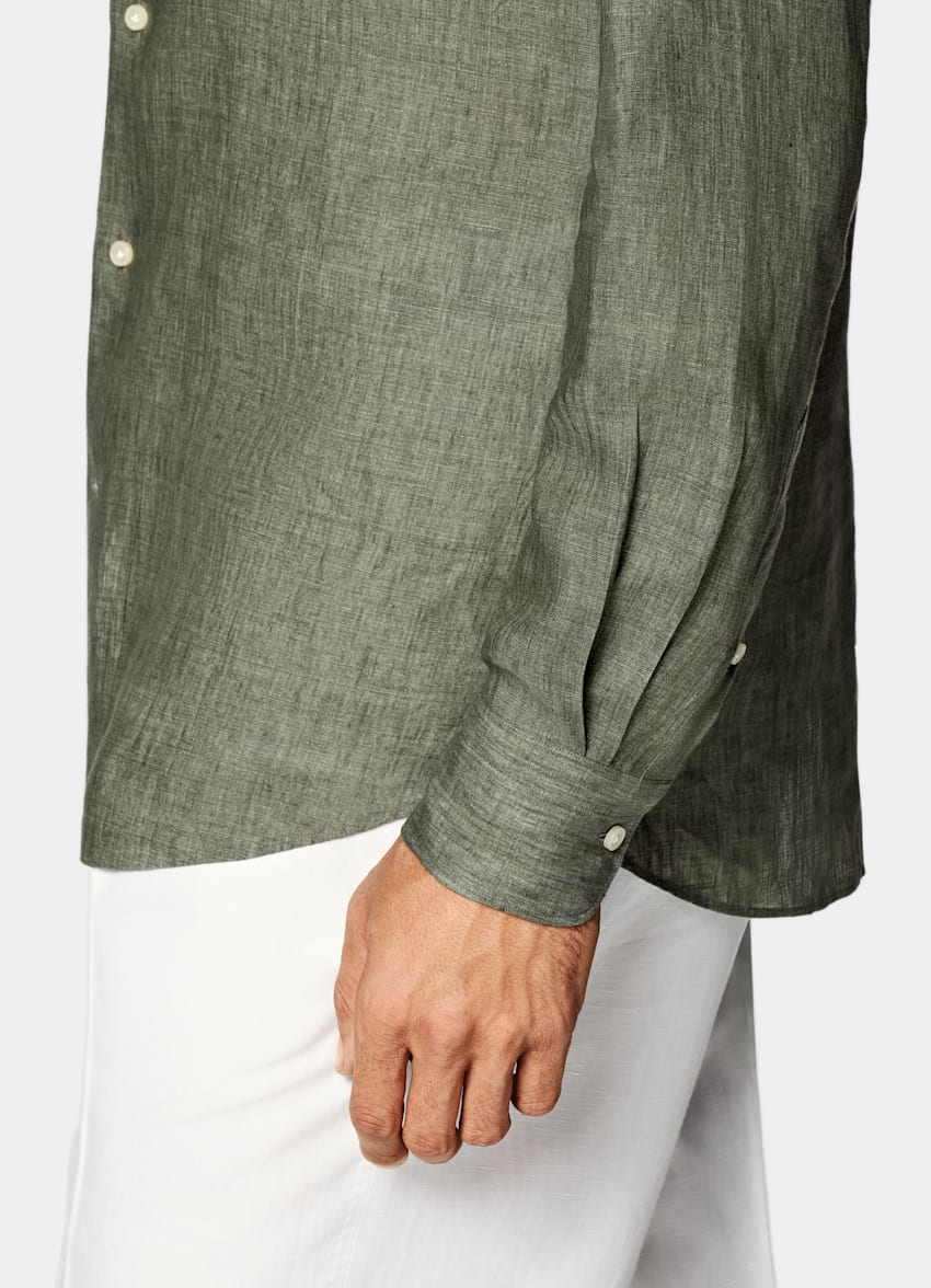 SUITSUPPLY Pure Linen by Albini, Italy Green Tailored Fit Shirt
