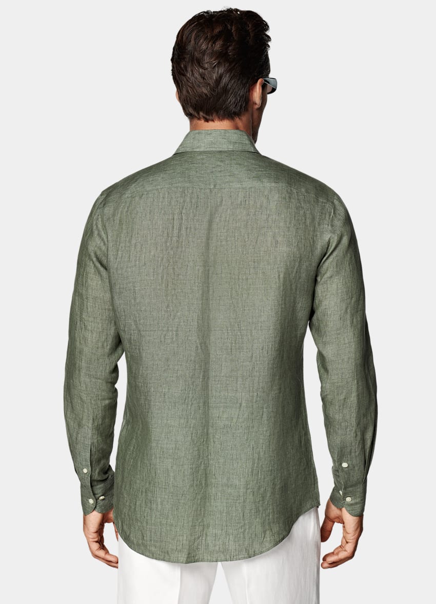 SUITSUPPLY Pure Linen by Albini, Italy Green Tailored Fit Shirt