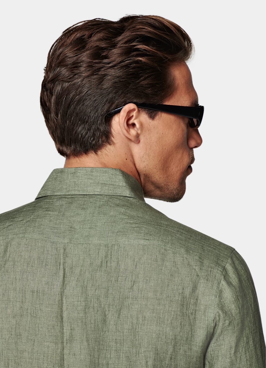 SUITSUPPLY Pure Linen by Albini, Italy Green Tailored Fit Shirt