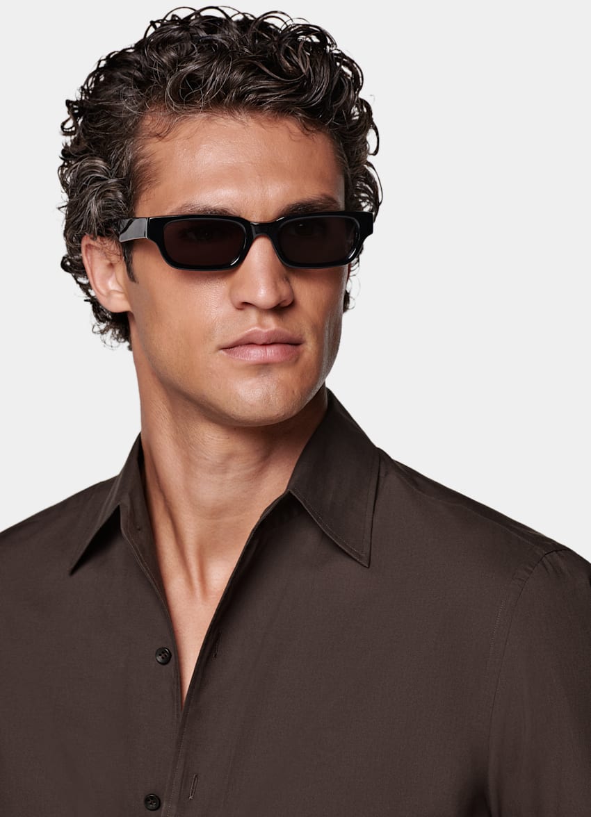 SUITSUPPLY Egyptian Cotton by Albini, Italy Brown Tailored Fit Shirt