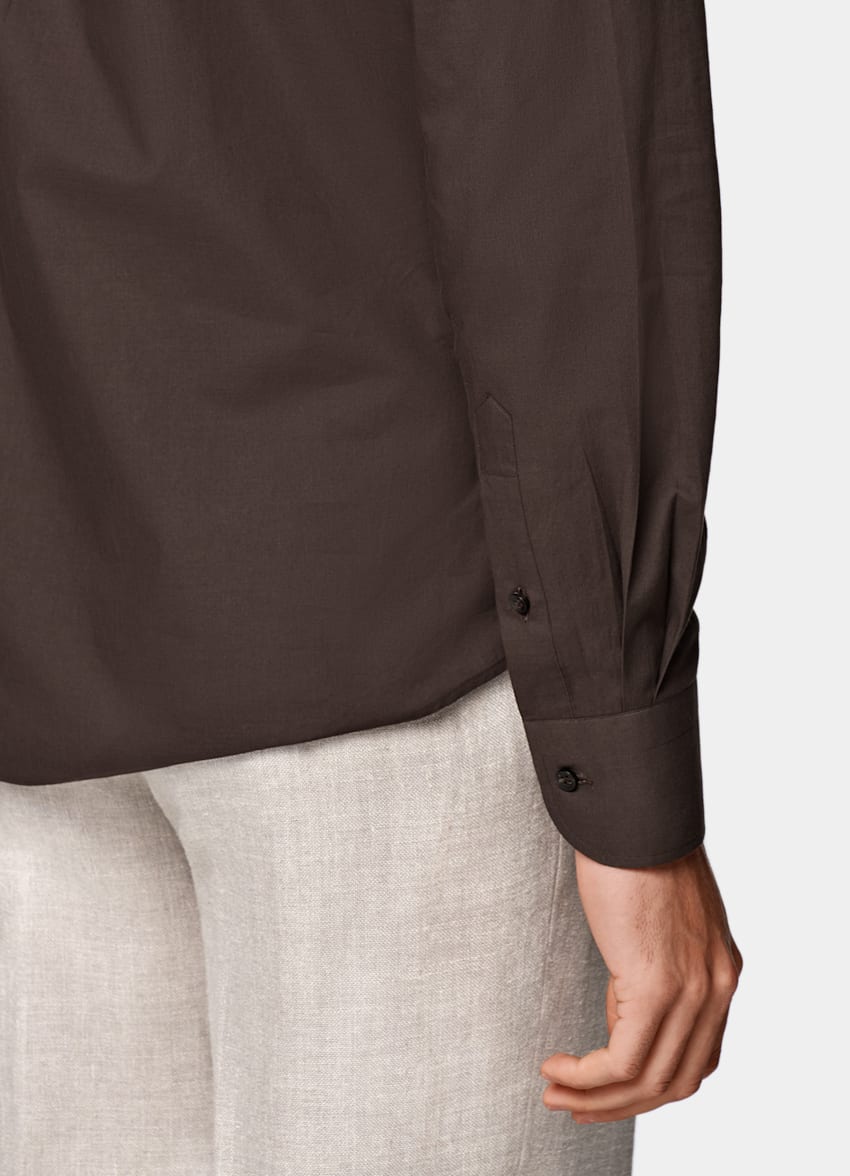 SUITSUPPLY Egyptian Cotton by Albini, Italy Brown Tailored Fit Shirt