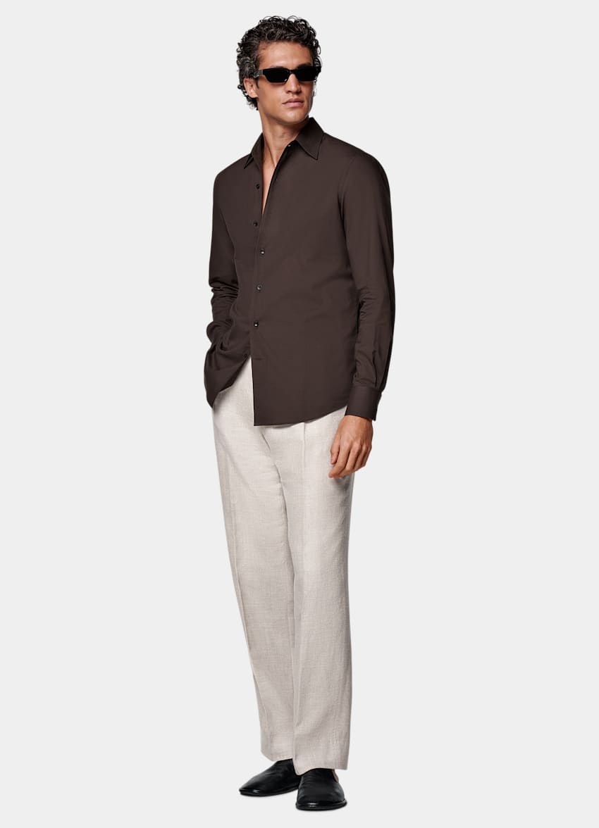 SUITSUPPLY Egyptian Cotton by Albini, Italy Brown Tailored Fit Shirt