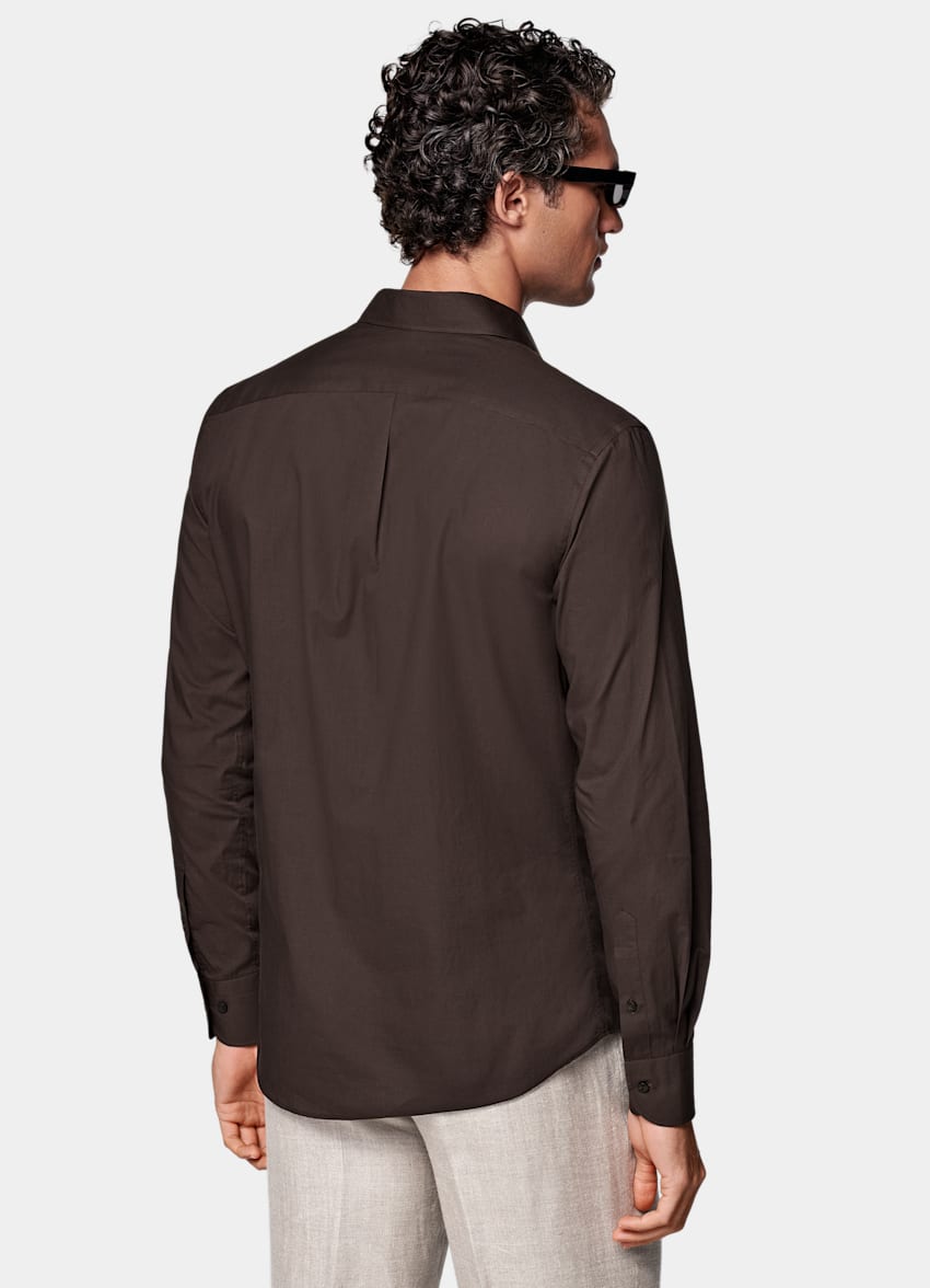 SUITSUPPLY Egyptian Cotton by Albini, Italy Brown Tailored Fit Shirt