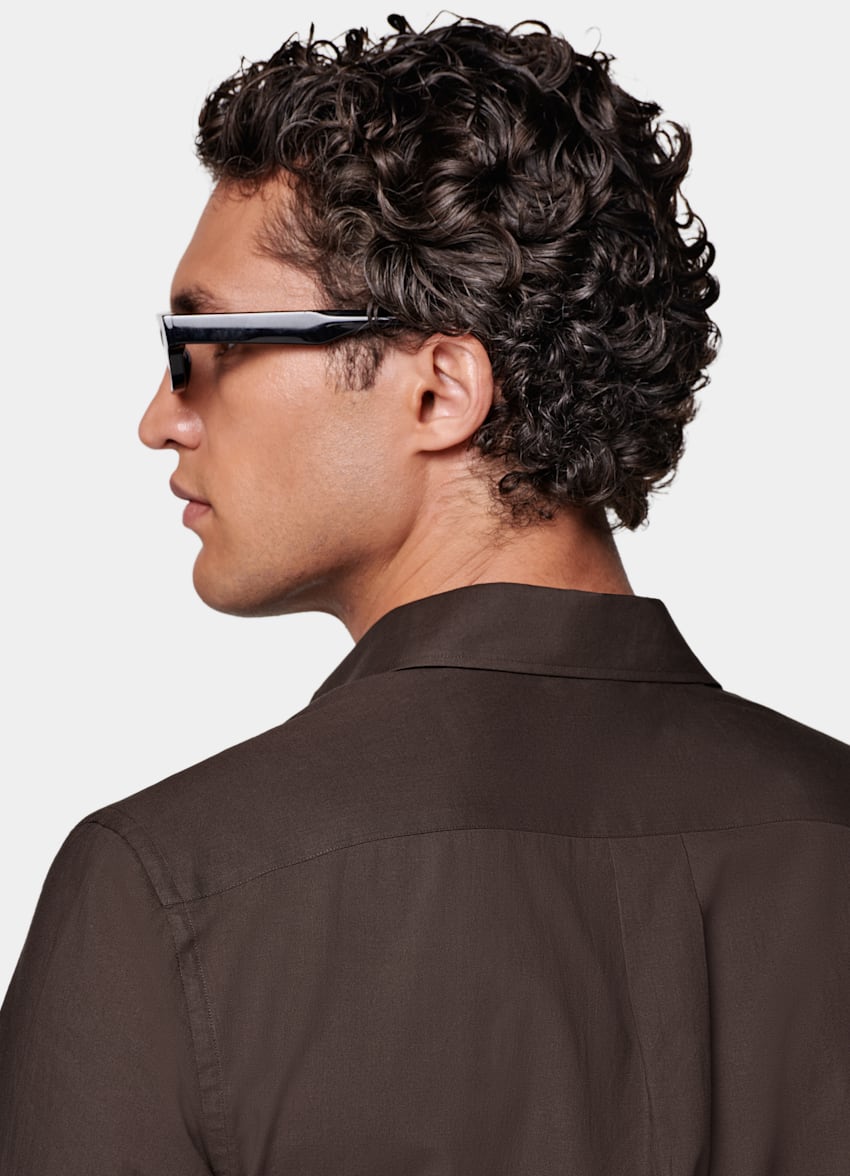 SUITSUPPLY Egyptian Cotton by Albini, Italy Brown Tailored Fit Shirt