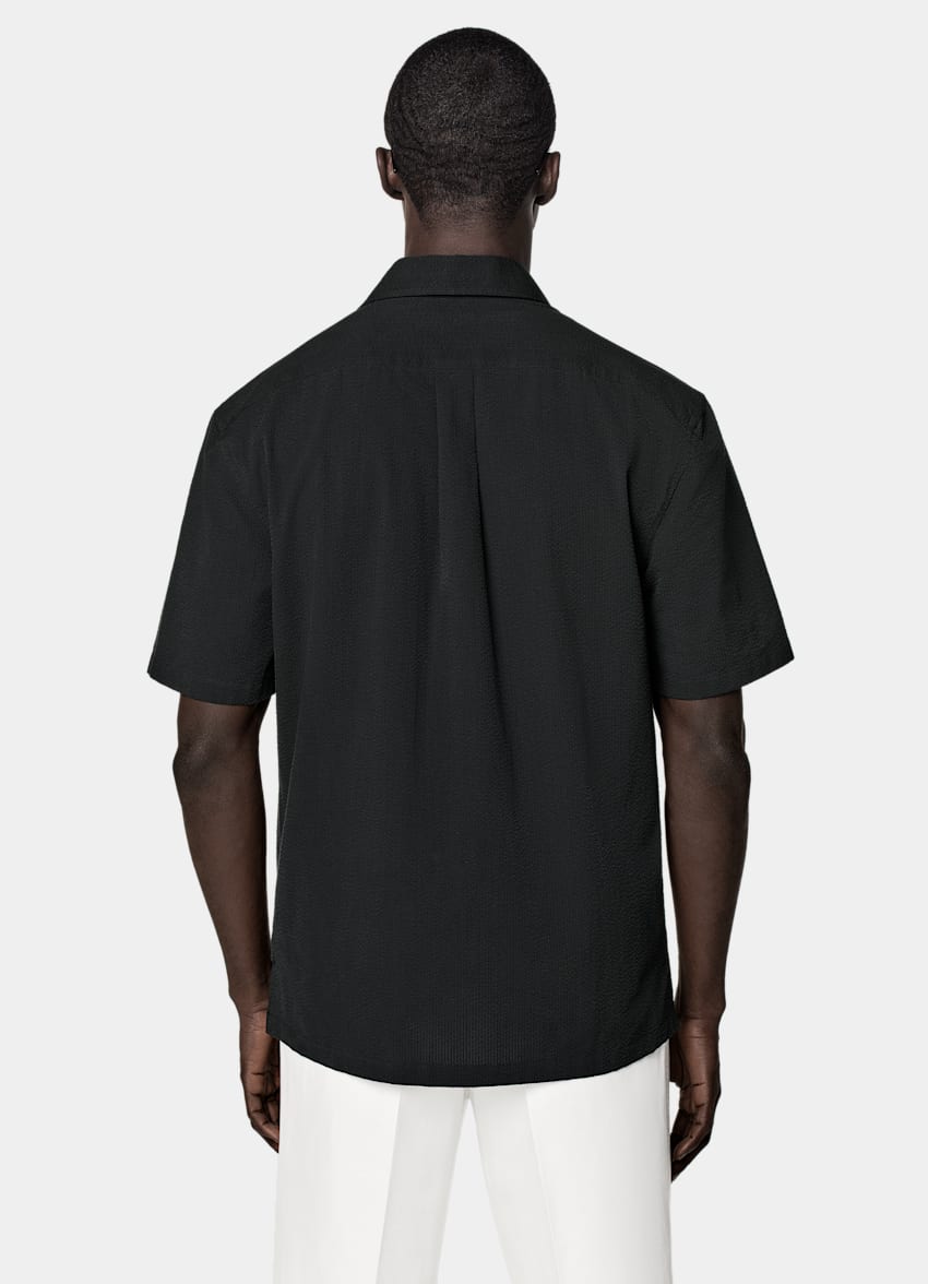 SUITSUPPLY Egyptian Cotton by Testa 1919 Srl, Italy Black Tailored Fit Short Sleeve Shirt