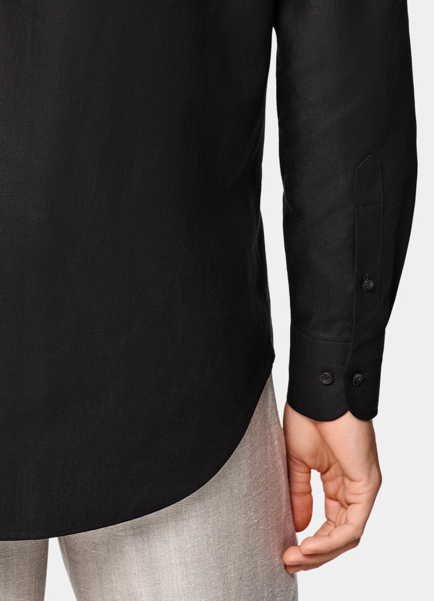 SUITSUPPLY Lyocell, Linen & Cotton by Di Sondrio, Italy Black Relaxed Fit Shirt