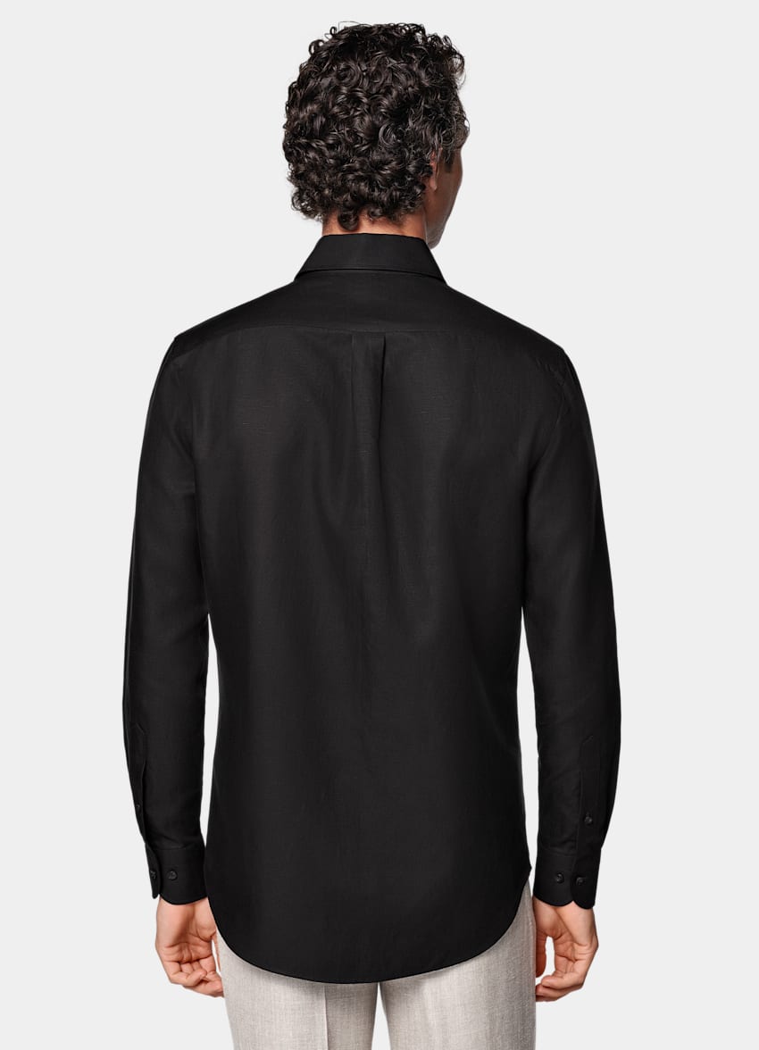 SUITSUPPLY Lyocell, Linen & Cotton by Di Sondrio, Italy Black Relaxed Fit Shirt