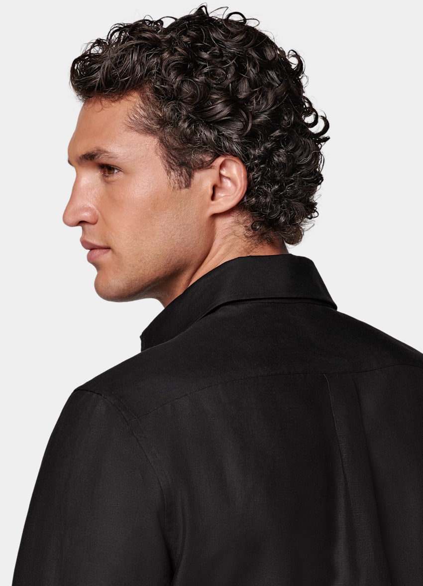 SUITSUPPLY Lyocell, Linen & Cotton by Di Sondrio, Italy Black Relaxed Fit Shirt