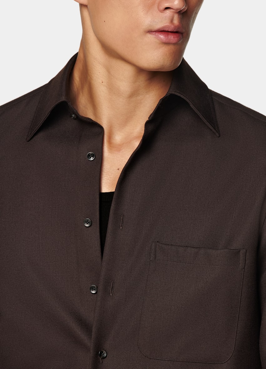 SUITSUPPLY Pure Wool by Vitale Barberis Canonico, Italy Dark Brown Relaxed Fit Shirt