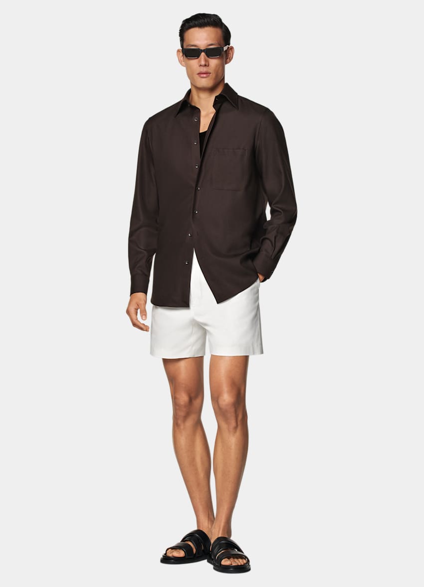 SUITSUPPLY Pure Wool by Vitale Barberis Canonico, Italy Dark Brown Relaxed Fit Shirt
