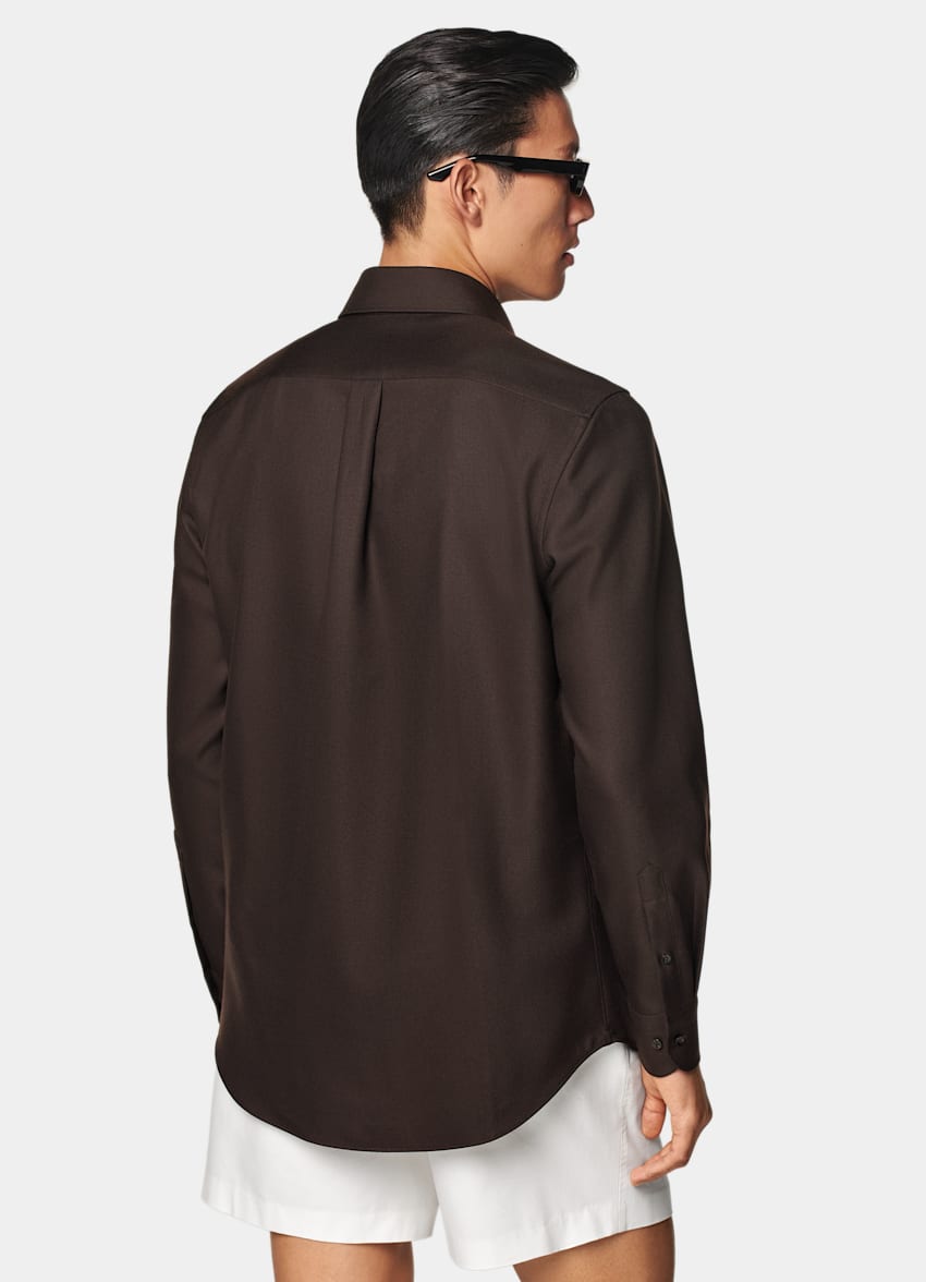 SUITSUPPLY Pure Wool by Vitale Barberis Canonico, Italy Dark Brown Relaxed Fit Shirt