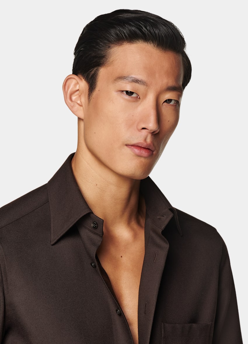 SUITSUPPLY Pure Wool by Vitale Barberis Canonico, Italy Dark Brown Relaxed Fit Shirt
