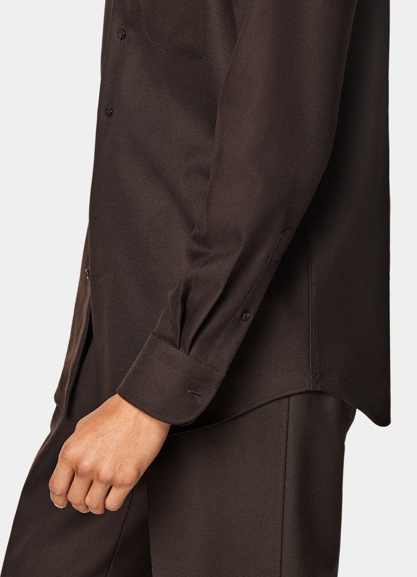 SUITSUPPLY Pure Wool by Vitale Barberis Canonico, Italy Dark Brown Relaxed Fit Shirt