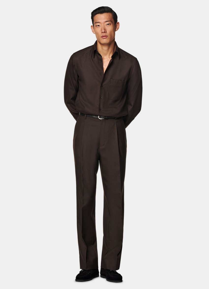 SUITSUPPLY Pure Wool by Vitale Barberis Canonico, Italy Dark Brown Relaxed Fit Shirt
