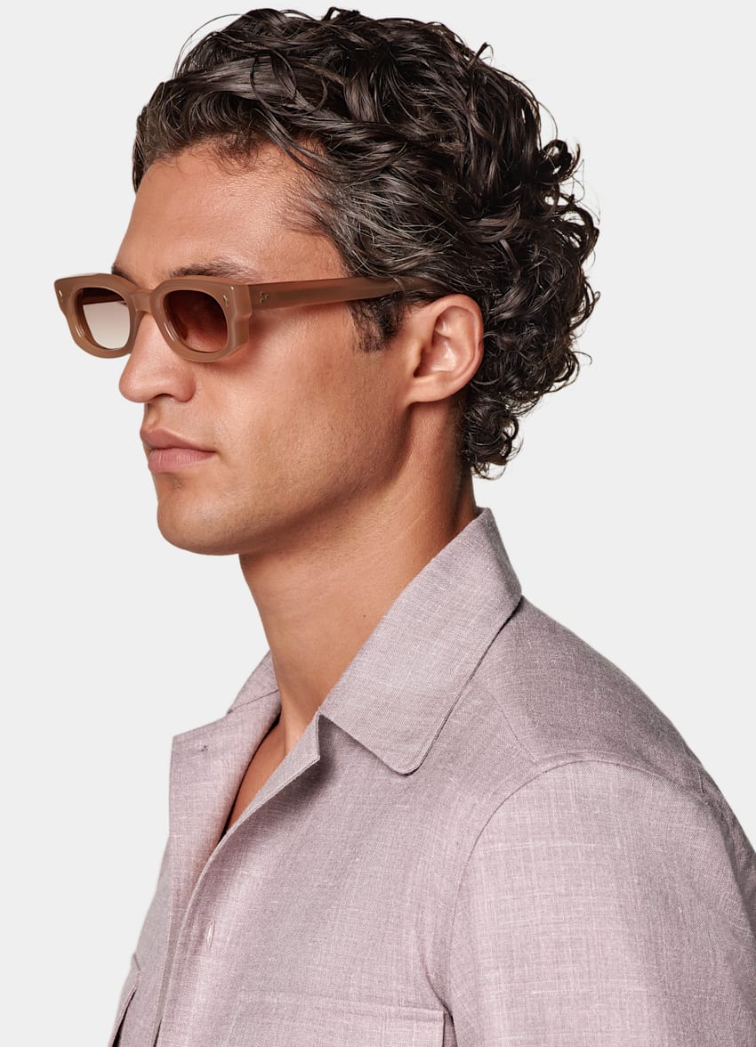 SUITSUPPLY Wool, Silk & Linen by E.Thomas, Italy Purple Relaxed Fit Shirt
