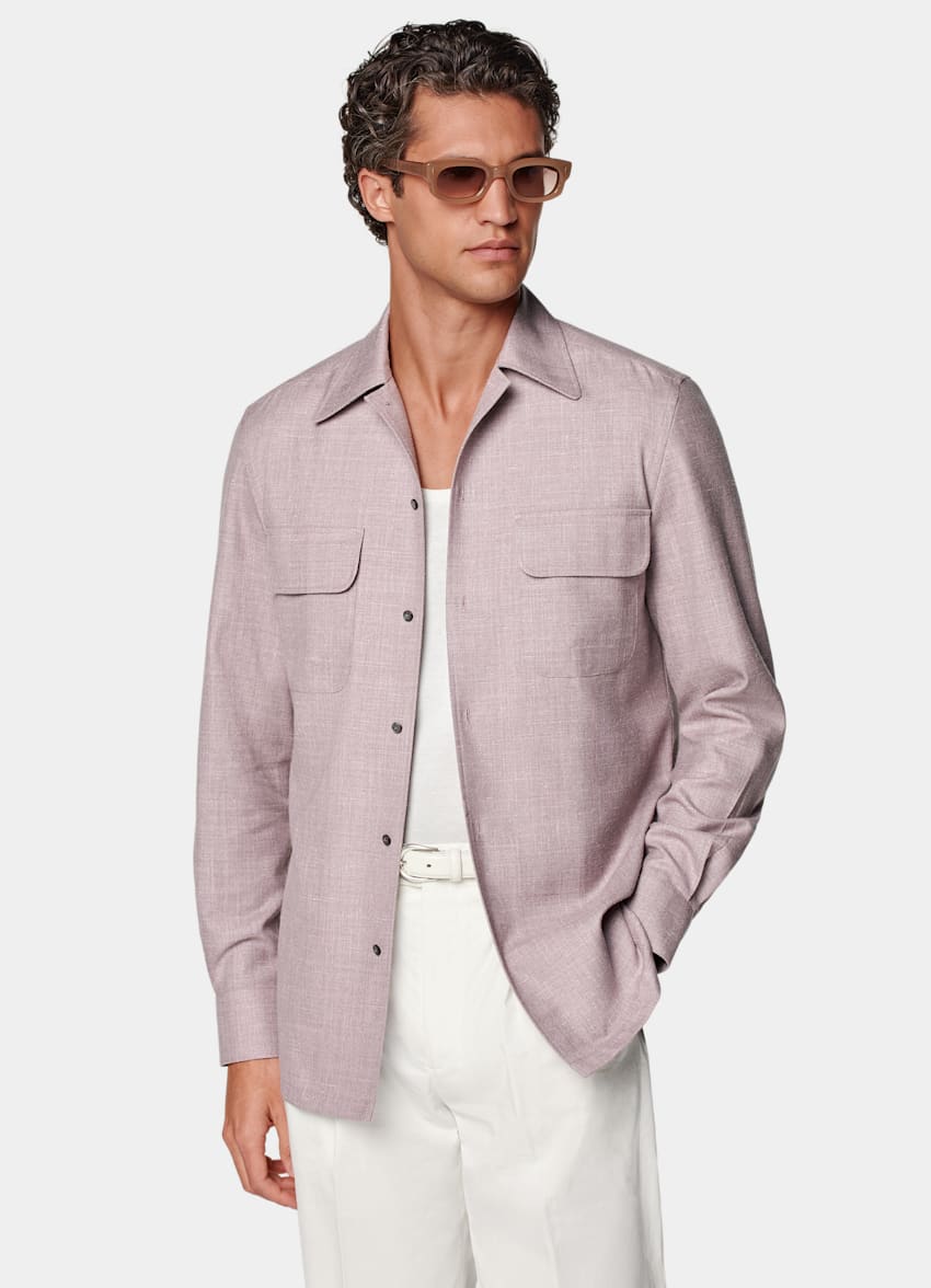 SUITSUPPLY Wool, Silk & Linen by E.Thomas, Italy Purple Relaxed Fit Shirt