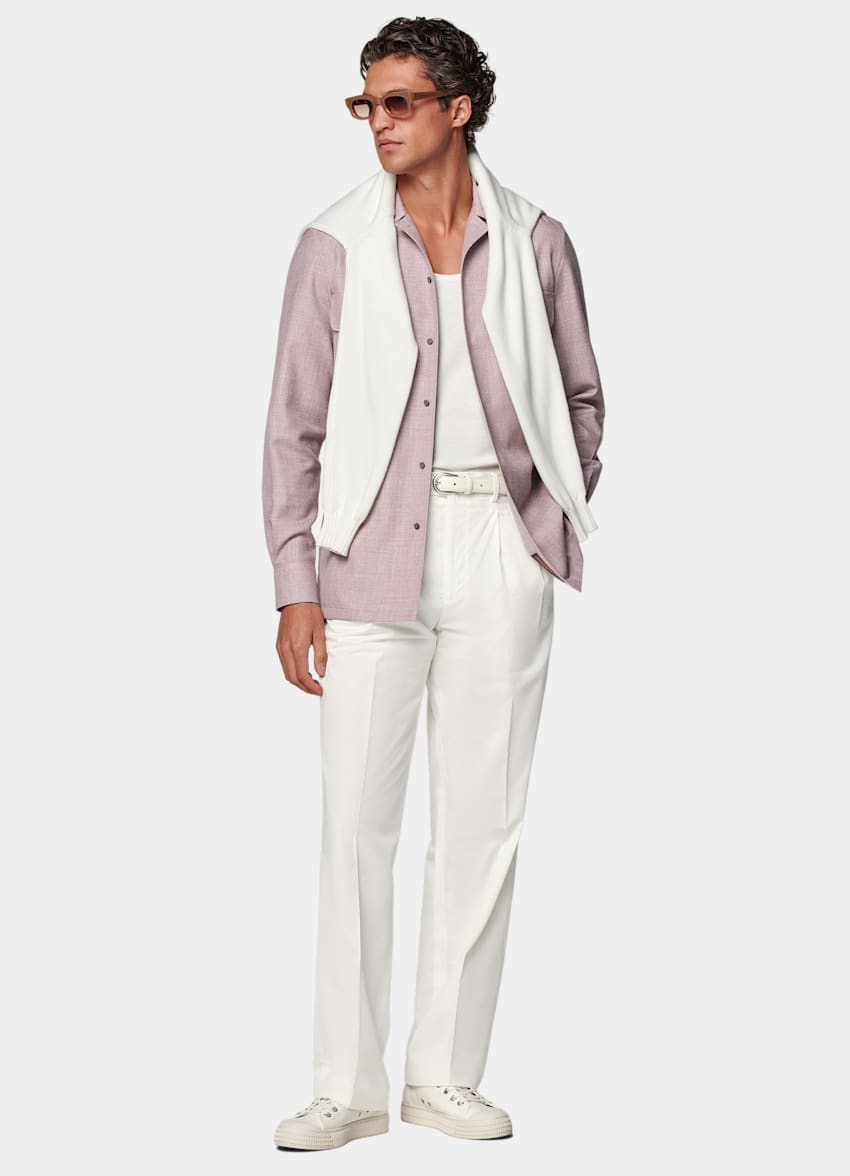 SUITSUPPLY Wool, Silk & Linen by E.Thomas, Italy Purple Relaxed Fit Shirt