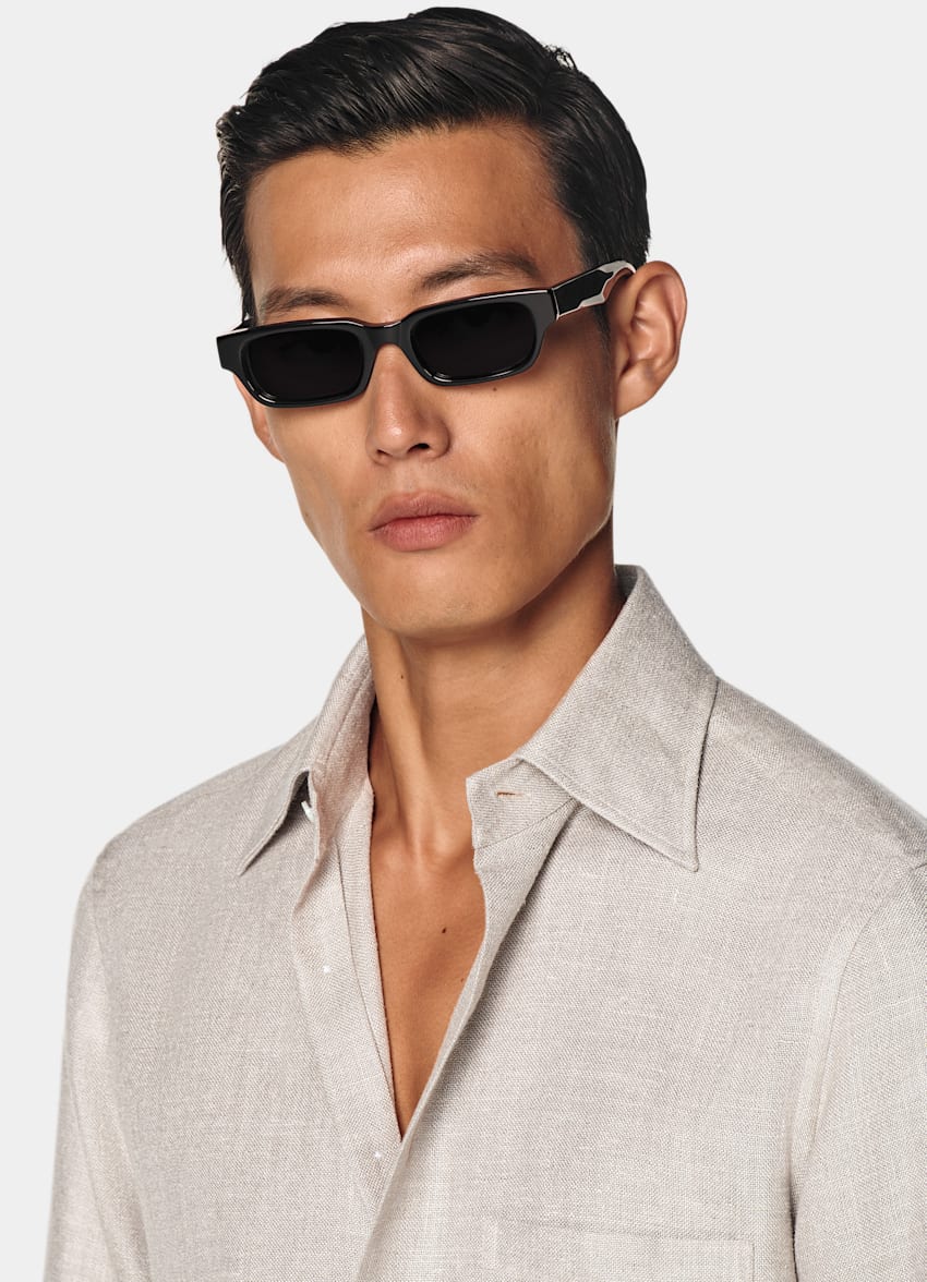 SUITSUPPLY Silk Linen Wool by E.Thomas, Italy Light Taupe Relaxed Fit Shirt
