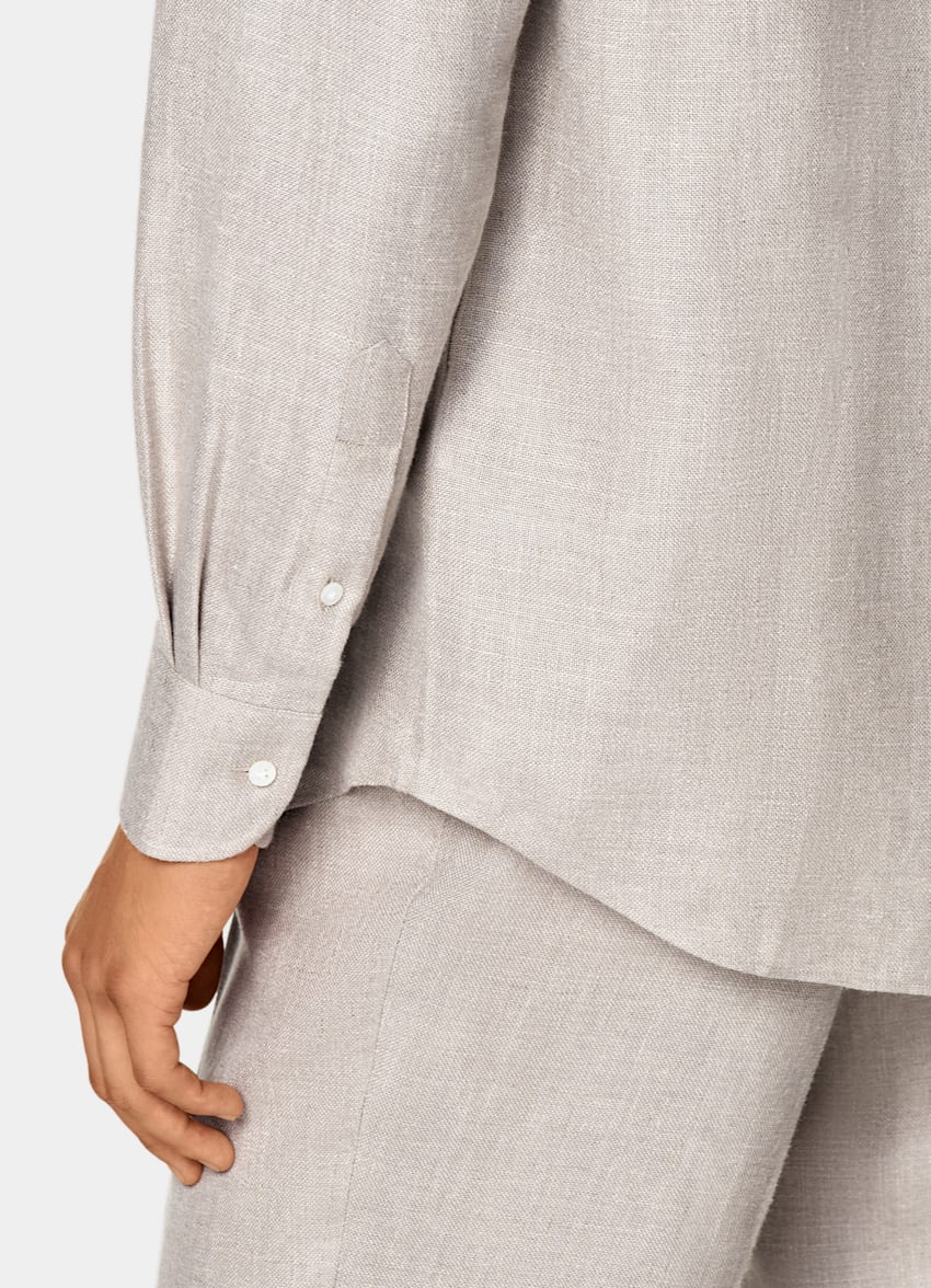SUITSUPPLY Silk Linen Wool by E.Thomas, Italy Light Taupe Relaxed Fit Shirt