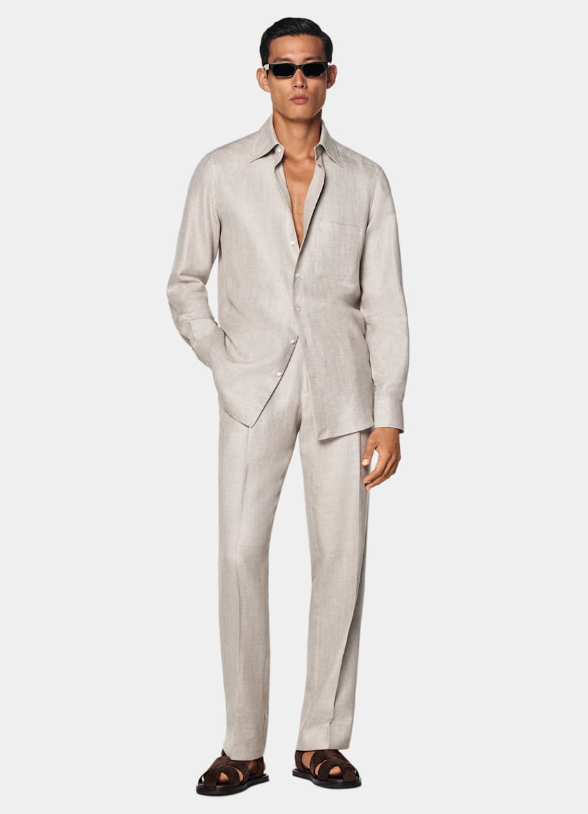 SUITSUPPLY Silk Linen Wool by E.Thomas, Italy Light Taupe Relaxed Fit Shirt