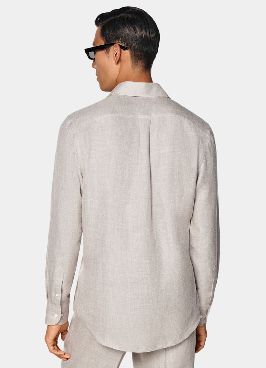 SUITSUPPLY Silk Linen Wool by E.Thomas, Italy Light Taupe Relaxed Fit Shirt