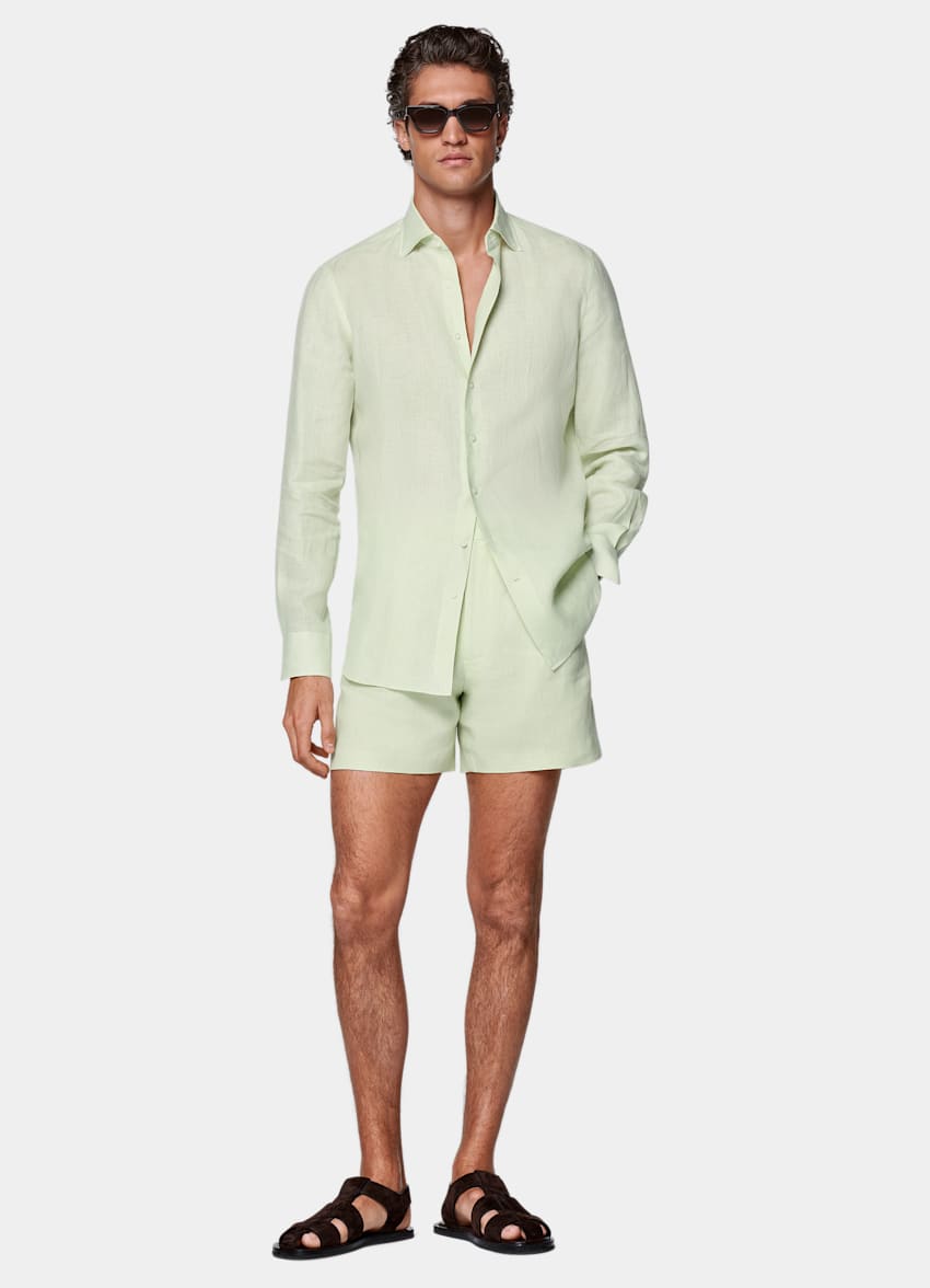 SUITSUPPLY Pure Linen by Baird McNutt, United Kingdom Light Green Tailored Fit Shirt