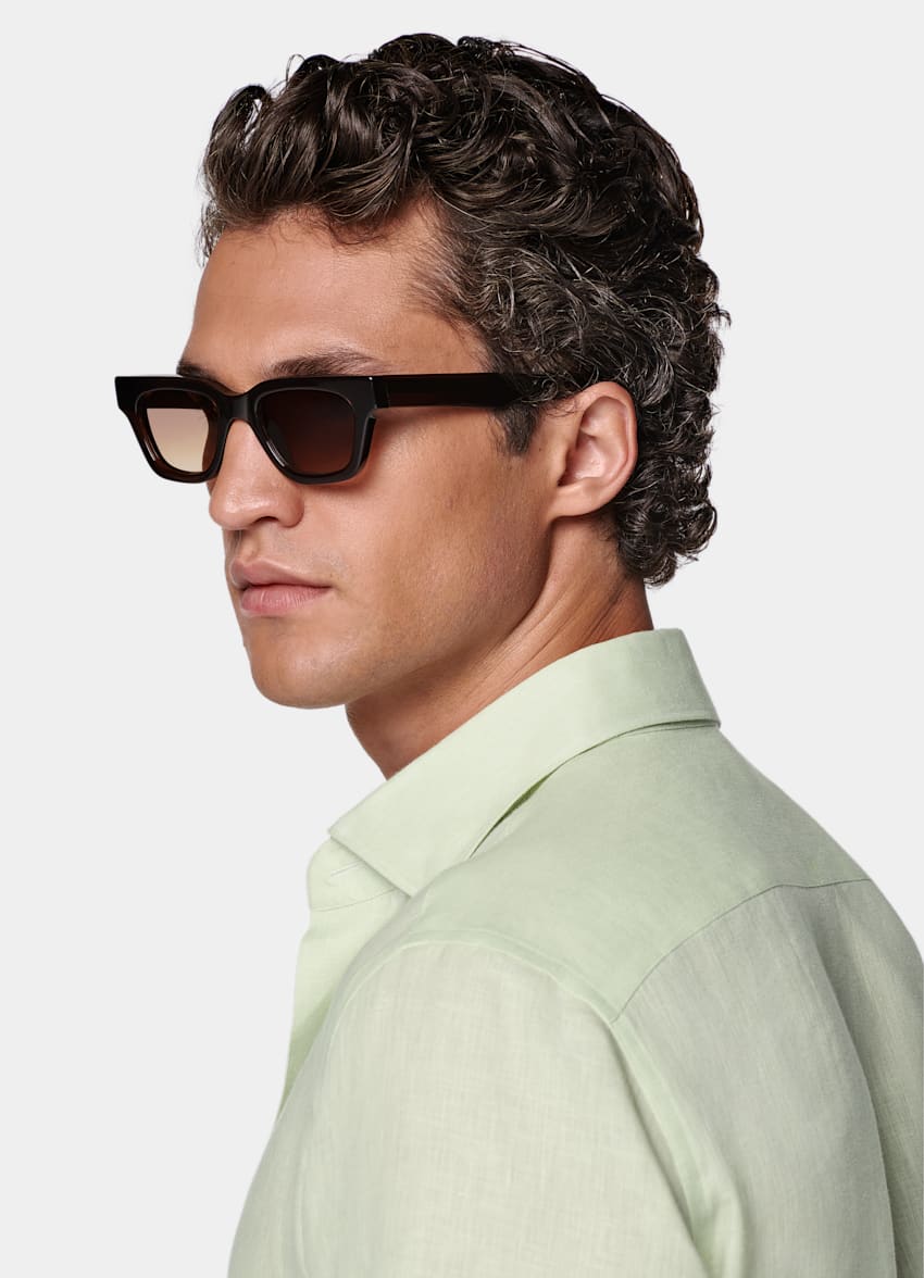 SUITSUPPLY Pure Linen by Baird McNutt, United Kingdom Light Green Tailored Fit Shirt