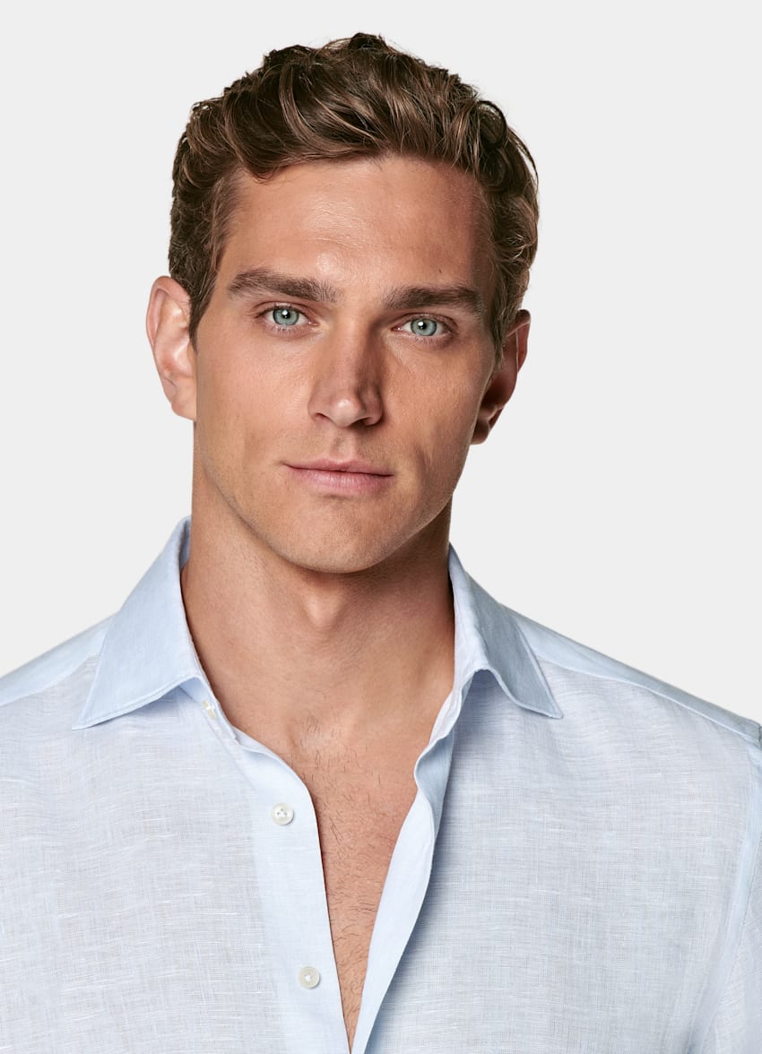 SUITSUPPLY Pure Linen by Albini, Italy Light Blue Relaxed Fit Shirt