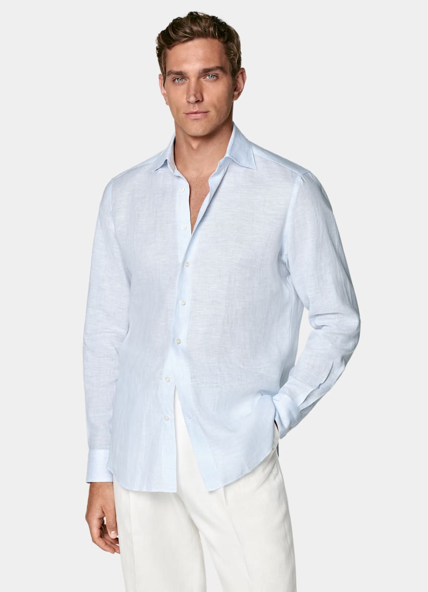 SUITSUPPLY Pure Linen by Albini, Italy Light Blue Relaxed Fit Shirt