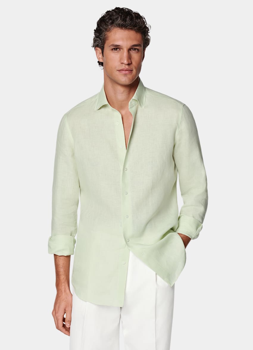 SUITSUPPLY Pure Linen by Baird McNutt, United Kingdom Light Green Relaxed Fit Shirt