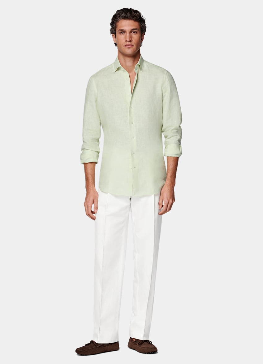 SUITSUPPLY Pure Linen by Baird McNutt, United Kingdom Light Green Relaxed Fit Shirt