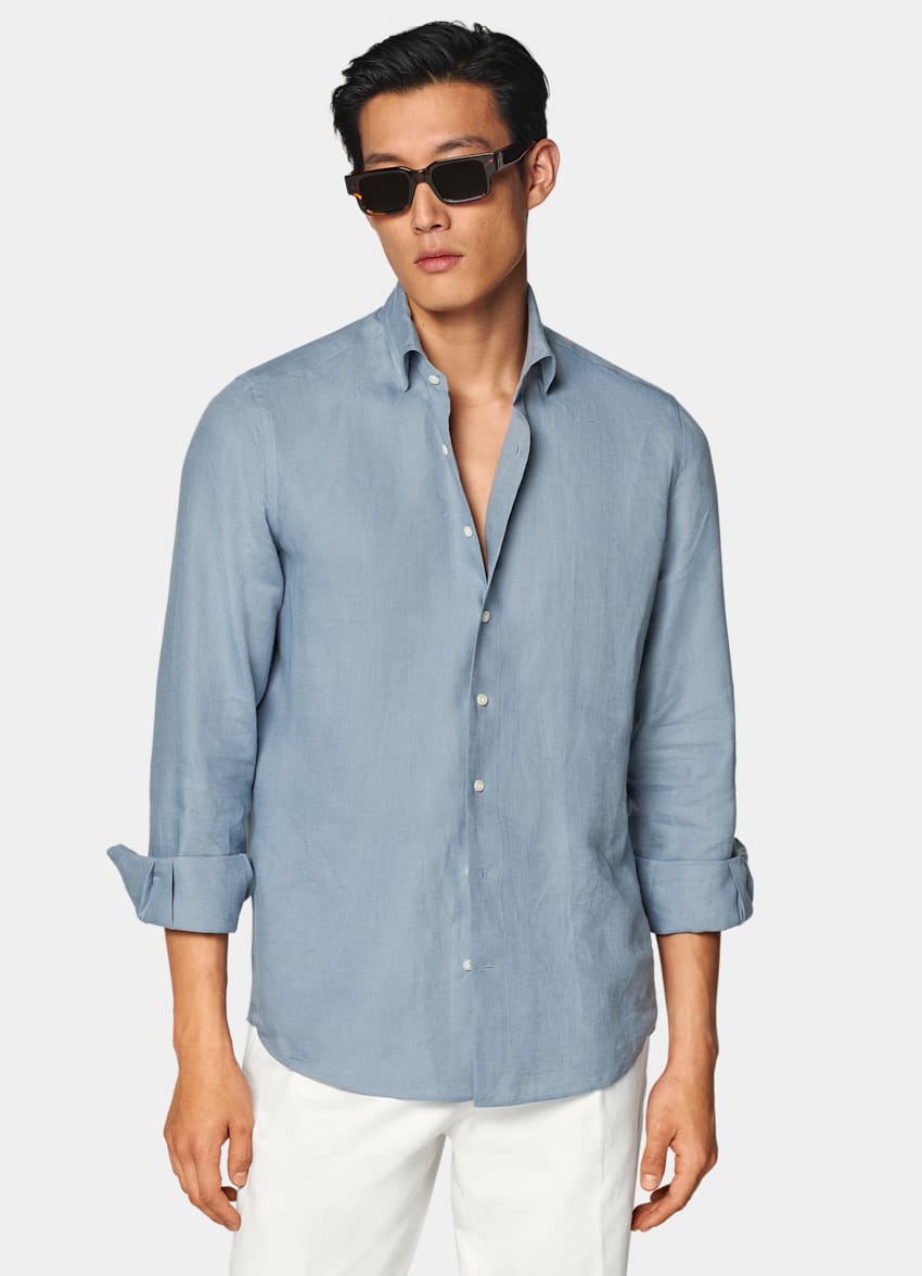 SUITSUPPLY Pure Linen by Baird McNutt, United Kingdom Light Blue Relaxed Fit Shirt