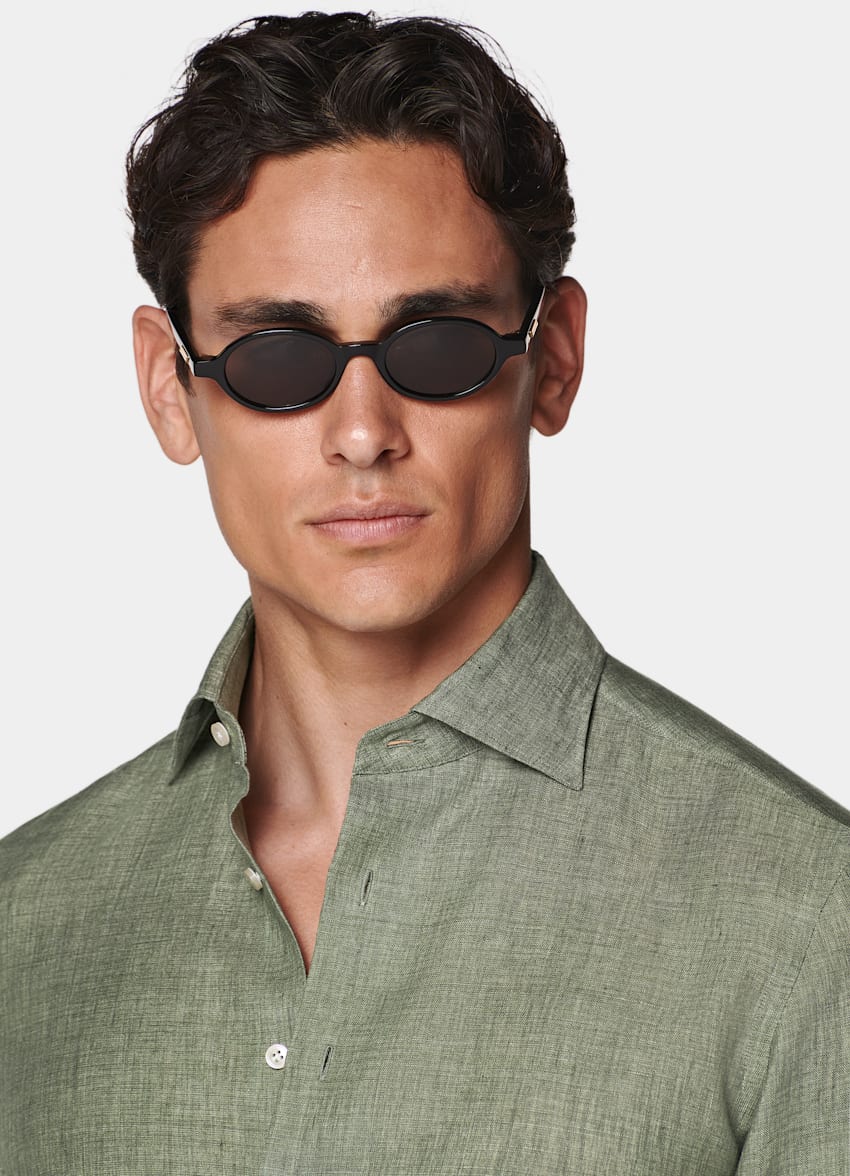 SUITSUPPLY Pure Linen by Albini, Italy Green Relaxed Fit Shirt