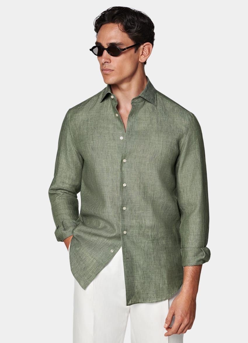 SUITSUPPLY Pure Linen by Albini, Italy Green Relaxed Fit Shirt