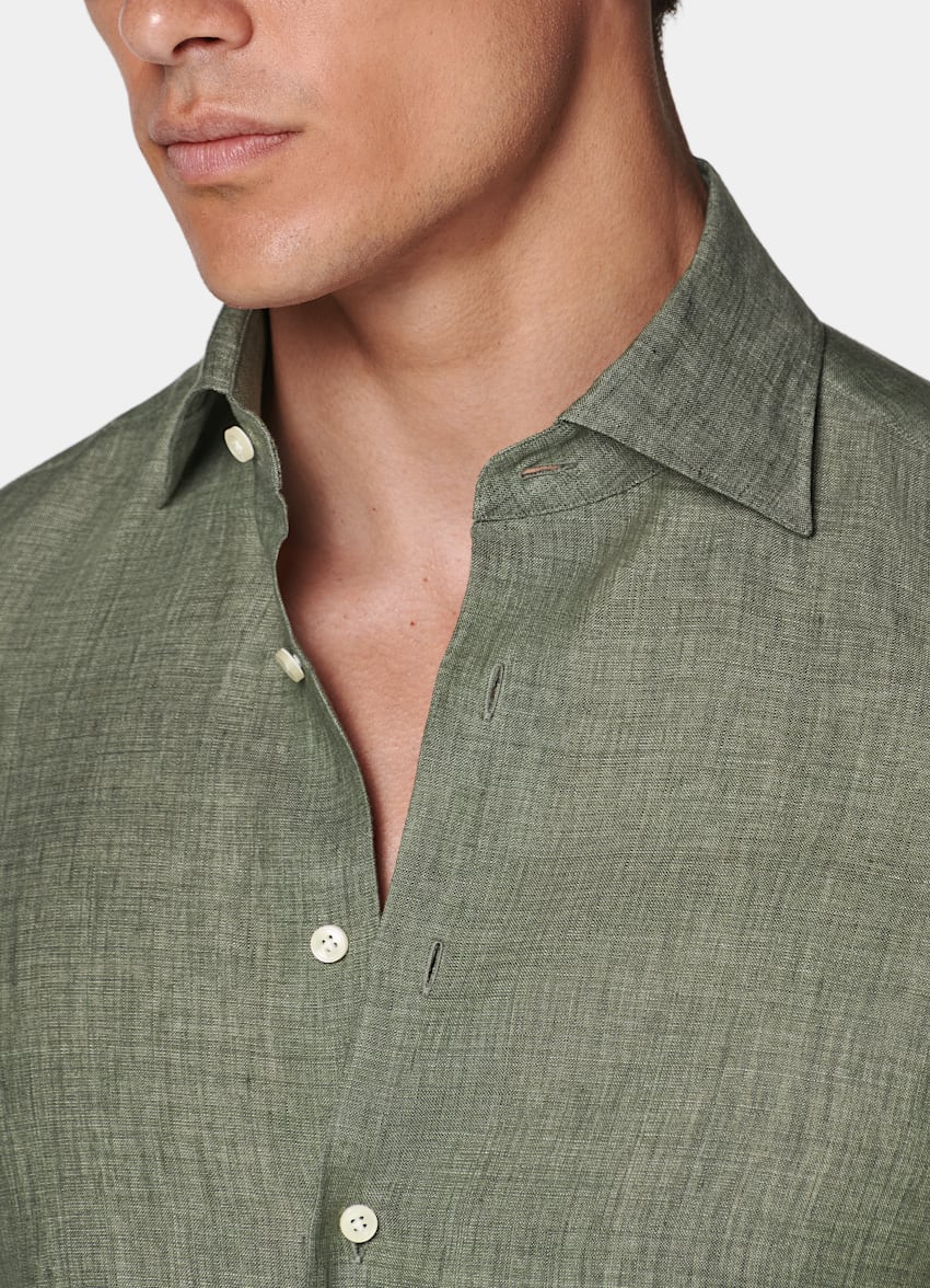 SUITSUPPLY Pure Linen by Albini, Italy Green Relaxed Fit Shirt