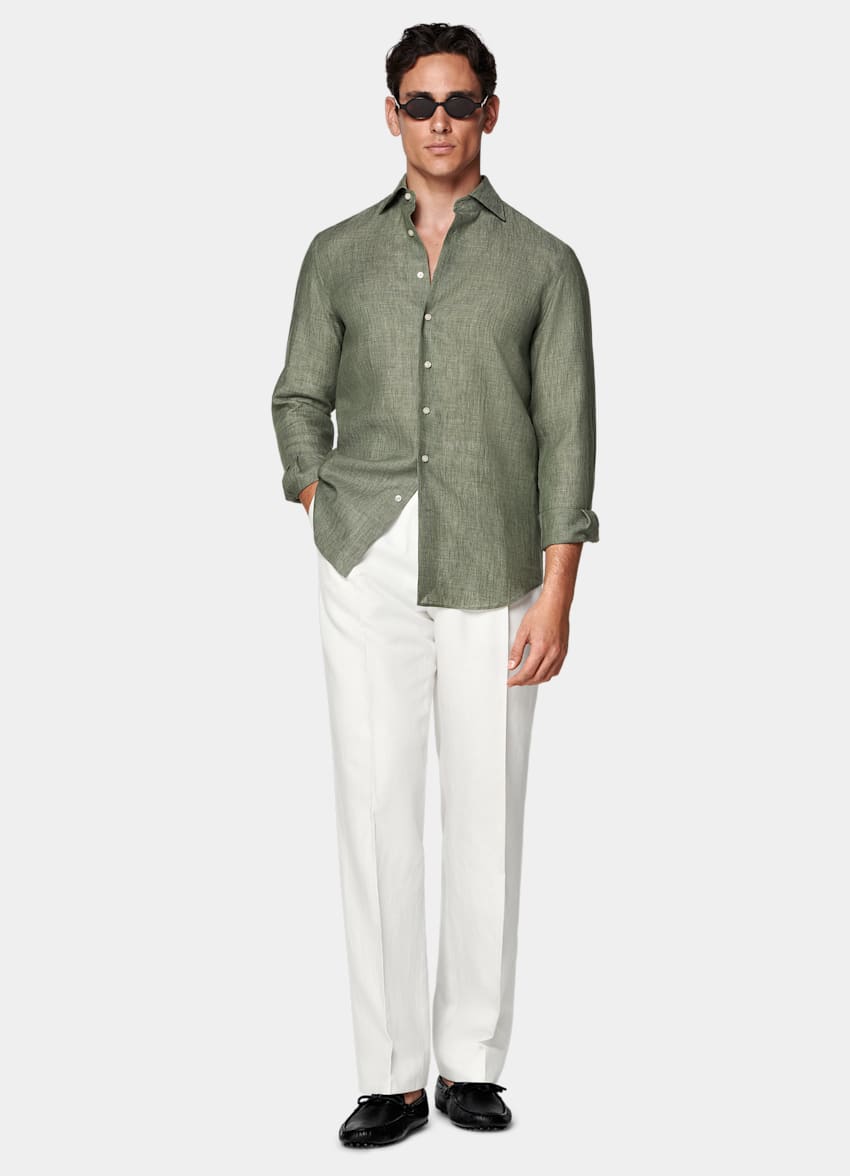 SUITSUPPLY Pure Linen by Albini, Italy Green Relaxed Fit Shirt