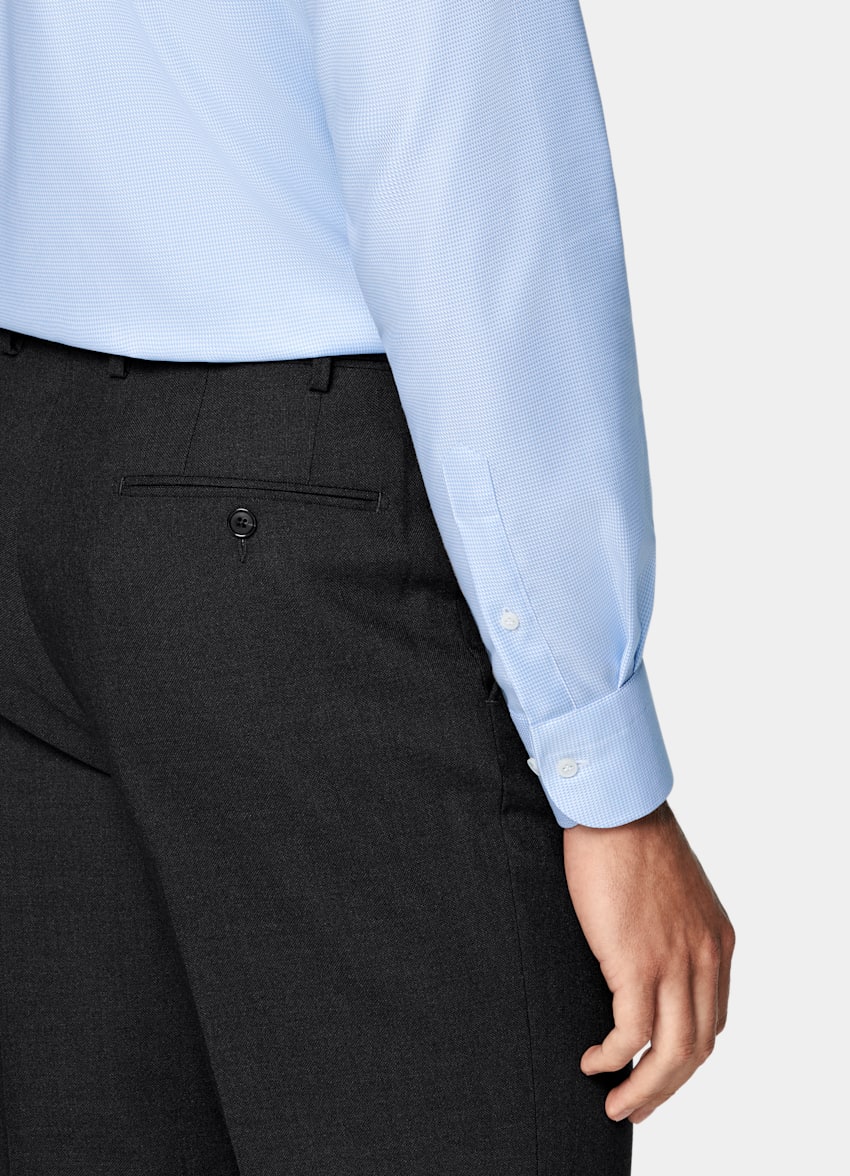 SUITSUPPLY Wrinkle-Free Pima Cotton by Weba, Switzerland Light Blue Houndstooth Tailored Fit Shirt