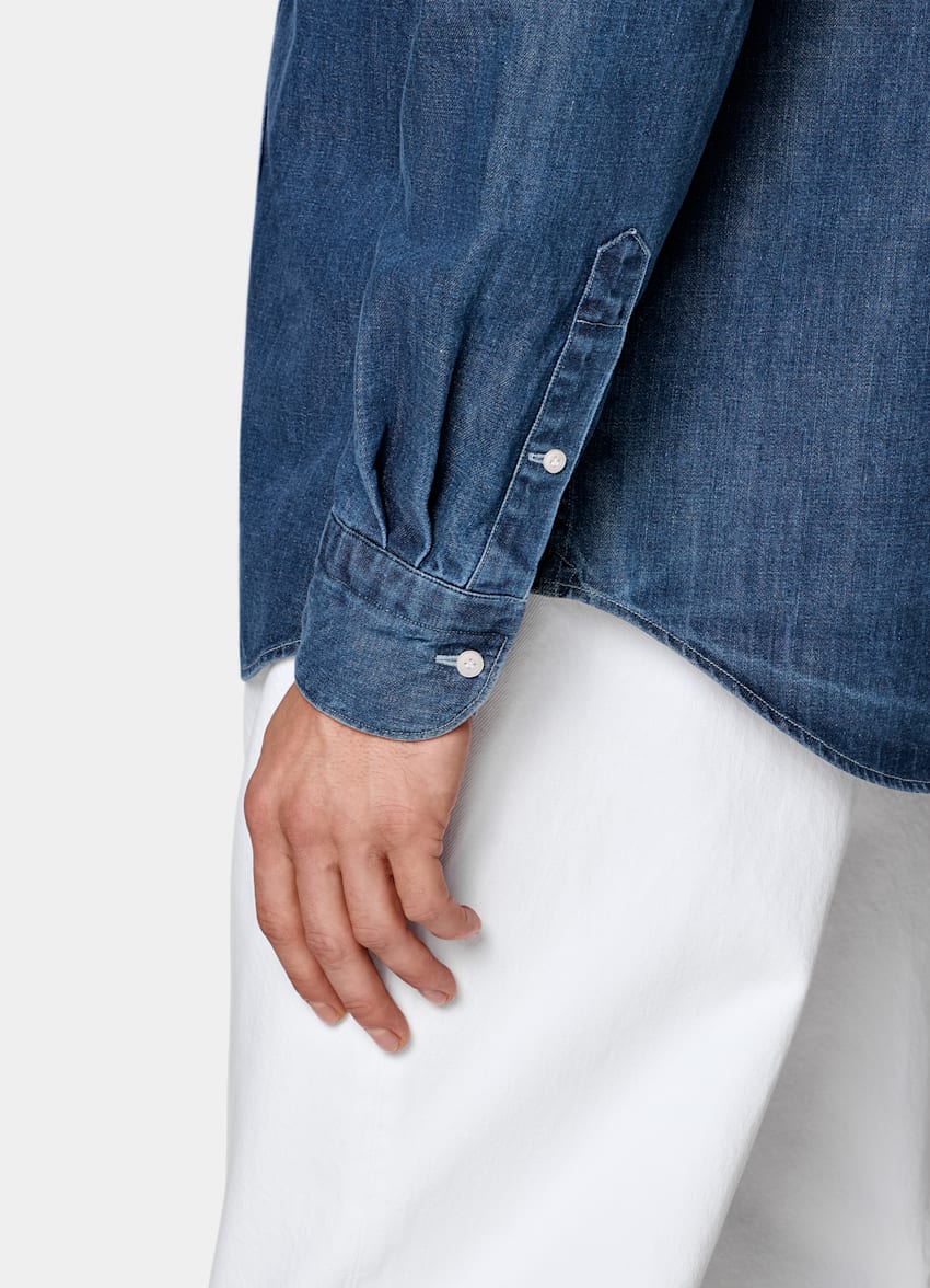 SUITSUPPLY &Auml;gyptischer Baumwolle-Denim von Canclini, Italien Dunkelblaues Denim-Hemd